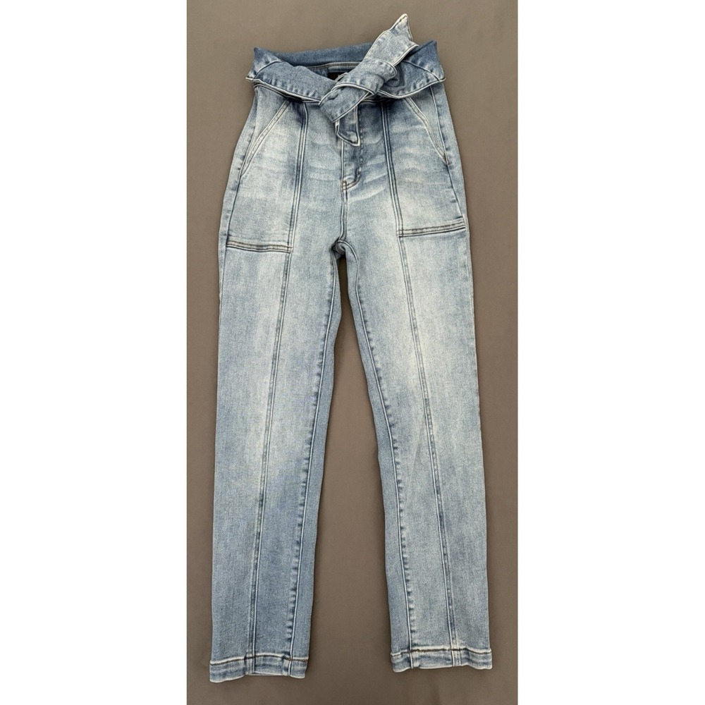 Risen Los‎ Angeles Jeans Womens 5/27 Belted High Rise Stretchy Light Wash Denim